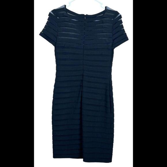 Adrianna Papell Dress Size 4‎ Womens Mesh  Sleeve Illusion Banded Sheath Black - Picture 2 of 3